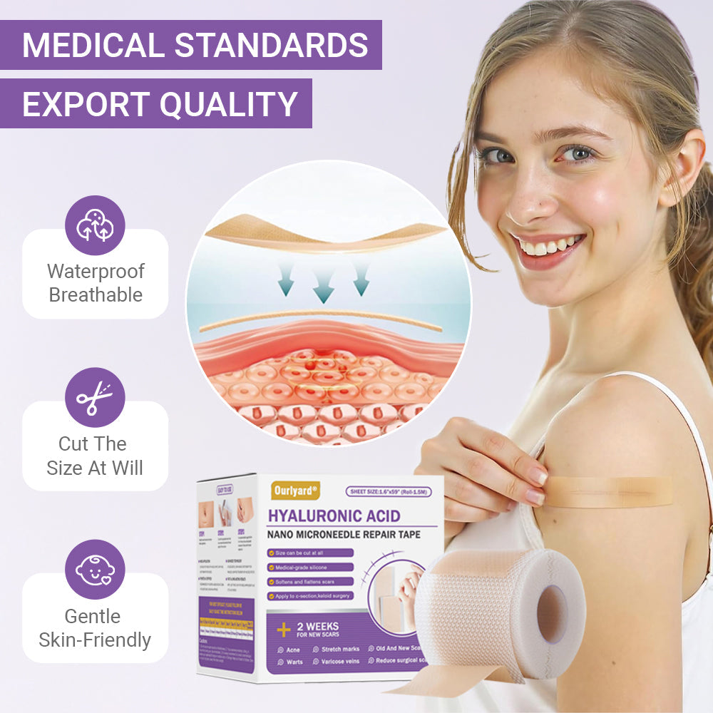 ✅Official Store |Ourlyard® Hyaluronic Acid Nano Microneedle Repair Tape🦘🏥(Treatment of old and new scars, reduction of surgical scars, stretch marks, keloids, acne, burns, warts, dermatomes and varicose veins)