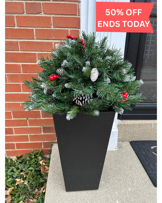 💥LAST DAY SALE 50% OFF🎄Pre-lit Artificial Christmas Tree Urn Filler ▶︎ Weatherproof sparkle for entryways and patios